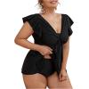 imageMakeMeChic Womens Plus Size Tankini Swimsuit Ruffle Sleeve Two Piece Bathing SuitBlack
