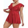 imageMakeMeChic Womens Plus Size Tankini Swimsuit Ruffle Sleeve Two Piece Bathing SuitRed B