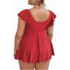 imageMakeMeChic Womens Plus Size Tankini Swimsuit Ruffle Sleeve Two Piece Bathing SuitRed B