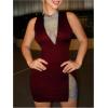 imageMakeMeChic Womens Rhinestone Sparkly Fishnet Tank Dress Mock Neck Sleeveless Bodycon Party DressesBurgundy