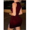 imageMakeMeChic Womens Rhinestone Sparkly Fishnet Tank Dress Mock Neck Sleeveless Bodycon Party DressesBurgundy