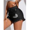 imageMakeMeChic Womens Ripped Denim Shorts Raw Trim Straight Leg Jean Shorts with PocketBlack