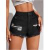 imageMakeMeChic Womens Ripped Denim Shorts Raw Trim Straight Leg Jean Shorts with PocketBlack