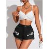 imageMakeMeChic Womens Ripped Denim Shorts Raw Trim Straight Leg Jean Shorts with PocketBlack