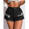 imageMakeMeChic Womens Ripped Denim Shorts Raw Trim Straight Leg Jean Shorts with PocketBlack