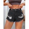 imageMakeMeChic Womens Ripped Denim Shorts Raw Trim Straight Leg Jean Shorts with PocketDark Grey