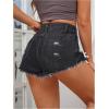 imageMakeMeChic Womens Ripped Denim Shorts Raw Trim Straight Leg Jean Shorts with PocketDark Grey