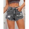imageMakeMeChic Womens Ripped Denim Shorts Raw Trim Straight Leg Jean Shorts with PocketLight Grey