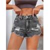 imageMakeMeChic Womens Ripped Denim Shorts Raw Trim Straight Leg Jean Shorts with PocketLight Grey