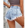 imageMakeMeChic Womens Ripped Denim Shorts Raw Trim Straight Leg Jean Shorts with PocketLight Wash