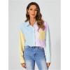 imageMakeMeChic Womens Striped Colorblork Blouse Oversized Collared Button Down Shirt Long Sleeve TopMulticolor