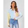 imageMakeMeChic Womens Striped Colorblork Blouse Oversized Collared Button Down Shirt Long Sleeve TopMulticolor