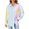imageMakeMeChic Womens Striped Colorblork Blouse Oversized Collared Button Down Shirt Long Sleeve TopMulticolor