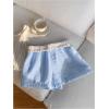 imageMakeMeChic Womens Striped Elastic Waist Shorts Button Front Summer ShortsBlue