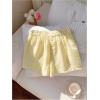 imageMakeMeChic Womens Striped Elastic Waist Shorts Button Front Summer ShortsYellow