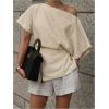 imageMakeMeChic Womens Summer Asymmetrical Tops Dolman Sleeve Blouse Split Hem Dressy ShirtBeige