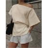 imageMakeMeChic Womens Summer Asymmetrical Tops Dolman Sleeve Blouse Split Hem Dressy ShirtBeige
