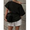 imageMakeMeChic Womens Summer Asymmetrical Tops Dolman Sleeve Blouse Split Hem Dressy ShirtBlack