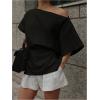 imageMakeMeChic Womens Summer Asymmetrical Tops Dolman Sleeve Blouse Split Hem Dressy ShirtBlack
