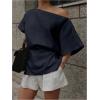 imageMakeMeChic Womens Summer Asymmetrical Tops Dolman Sleeve Blouse Split Hem Dressy ShirtBlue