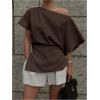 imageMakeMeChic Womens Summer Asymmetrical Tops Dolman Sleeve Blouse Split Hem Dressy ShirtBrown