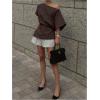 imageMakeMeChic Womens Summer Asymmetrical Tops Dolman Sleeve Blouse Split Hem Dressy ShirtBrown
