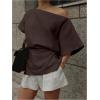 imageMakeMeChic Womens Summer Asymmetrical Tops Dolman Sleeve Blouse Split Hem Dressy ShirtBrown
