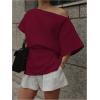 imageMakeMeChic Womens Summer Asymmetrical Tops Dolman Sleeve Blouse Split Hem Dressy ShirtBurgundy