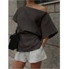 imageMakeMeChic Womens Summer Asymmetrical Tops Dolman Sleeve Blouse Split Hem Dressy ShirtDark Grey