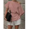 imageMakeMeChic Womens Summer Asymmetrical Tops Dolman Sleeve Blouse Split Hem Dressy ShirtPink