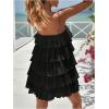 imageMakeMeChic Womens Summer Beach Spaghetti Strap Sundress Flowy Layer Ruffle Hem Cami Short DressesBlack