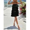 imageMakeMeChic Womens Summer Beach Spaghetti Strap Sundress Flowy Layer Ruffle Hem Cami Short DressesBlack