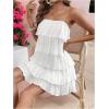 imageMakeMeChic Womens Summer Beach Spaghetti Strap Sundress Flowy Layer Ruffle Hem Cami Short DressesWhite