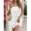 imageMakeMeChic Womens Summer Beach Spaghetti Strap Sundress Flowy Layer Ruffle Hem Cami Short DressesWhite