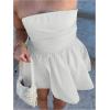 imageMakeMeChic Womens Summer Elegant Strapless Mini Dress with Bow Ruched Ruffle A Line Bandeau Party Mini DressWhite