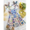 imageMakeMeChic Womens Summer Floral Mini Dress Shirred Tie Shoulder Sleeveless A Line Short Cami SundressesMulticolor