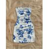 imageMakeMeChic Womens Summer Floral Tube Top Mini Dresses Blue and White Ruched Strapless SundressBlue and White