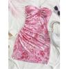 imageMakeMeChic Womens Summer Floral Tube Top Mini Dresses Blue and White Ruched Strapless SundressPink B