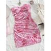 imageMakeMeChic Womens Summer Floral Tube Top Mini Dresses Blue and White Ruched Strapless SundressPink B