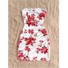 imageMakeMeChic Womens Summer Floral Tube Top Mini Dresses Blue and White Ruched Strapless SundressRed