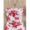 imageMakeMeChic Womens Summer Floral Tube Top Mini Dresses Blue and White Ruched Strapless SundressRed