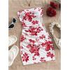imageMakeMeChic Womens Summer Floral Tube Top Mini Dresses Blue and White Ruched Strapless SundressRed