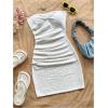 imageMakeMeChic Womens Summer Floral Tube Top Mini Dresses Blue and White Ruched Strapless SundressWhite