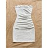 imageMakeMeChic Womens Summer Floral Tube Top Mini Dresses Blue and White Ruched Strapless SundressWhite