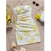imageMakeMeChic Womens Summer Floral Tube Top Mini Dresses Blue and White Ruched Strapless SundressYellow and White