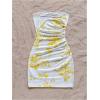 imageMakeMeChic Womens Summer Floral Tube Top Mini Dresses Blue and White Ruched Strapless SundressYellow and White