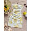 imageMakeMeChic Womens Summer Floral Tube Top Mini Dresses Blue and White Ruched Strapless SundressYellow and White
