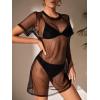 imageMakeMeChic Womens Swimsuit Cover Ups Beach Swimwear See Through Sheer Mesh DressSolid Black