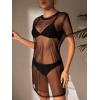 imageMakeMeChic Womens Swimsuit Cover Ups Beach Swimwear See Through Sheer Mesh DressSolid Black