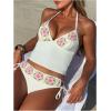 imageMakeMeChic Womens Tankini Bathing Suits Sets Floral Embroidery Halter Tie Side Summer Beach SwimsuitBeige